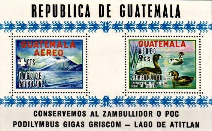 Stamps, Guatemala, 1970, Sc C448a, MNH Souvenir Sheet, Zambullidor Ducks-Lot 423