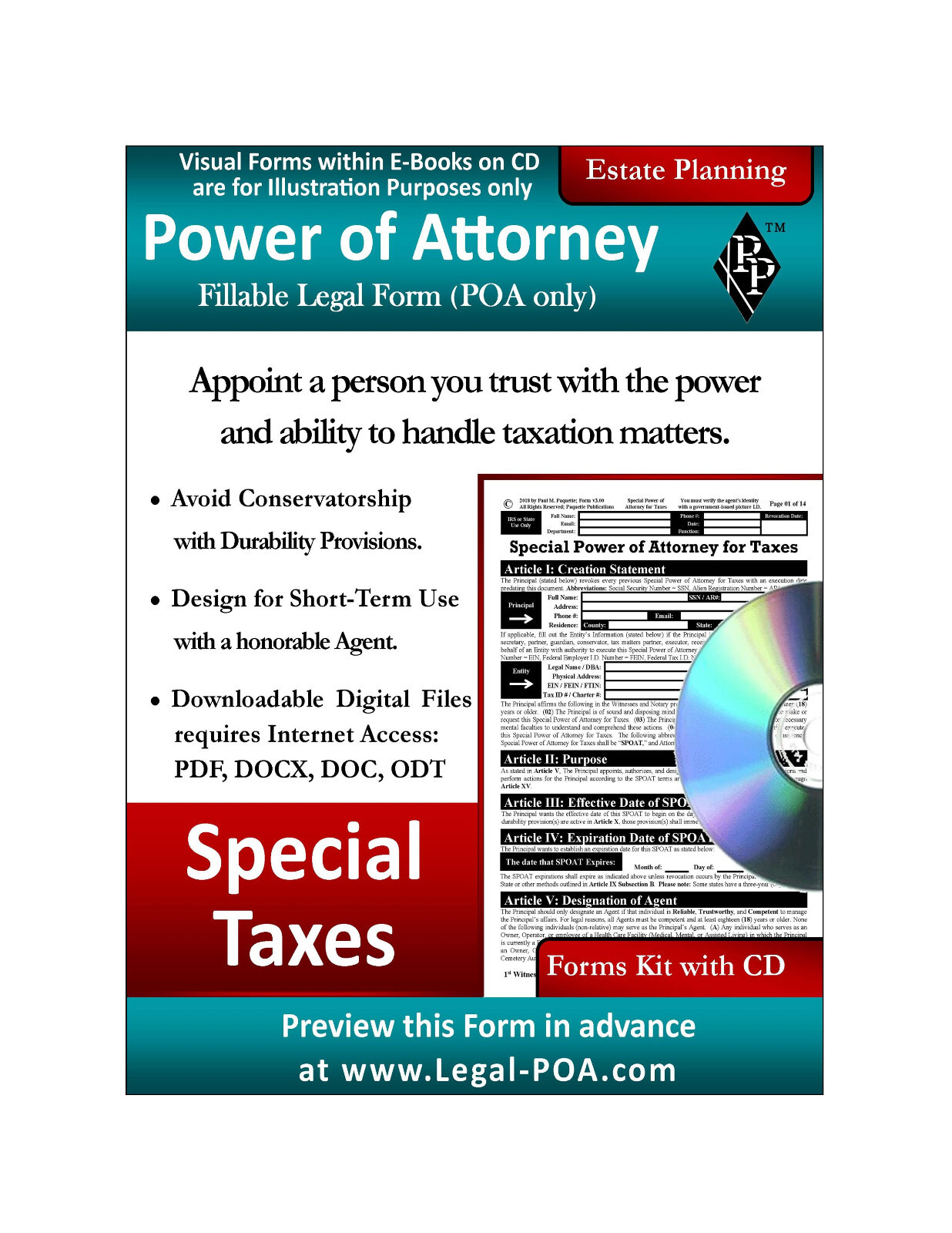 Special Power of Attorney For Taxes - Form & CD ( Legal Kit )