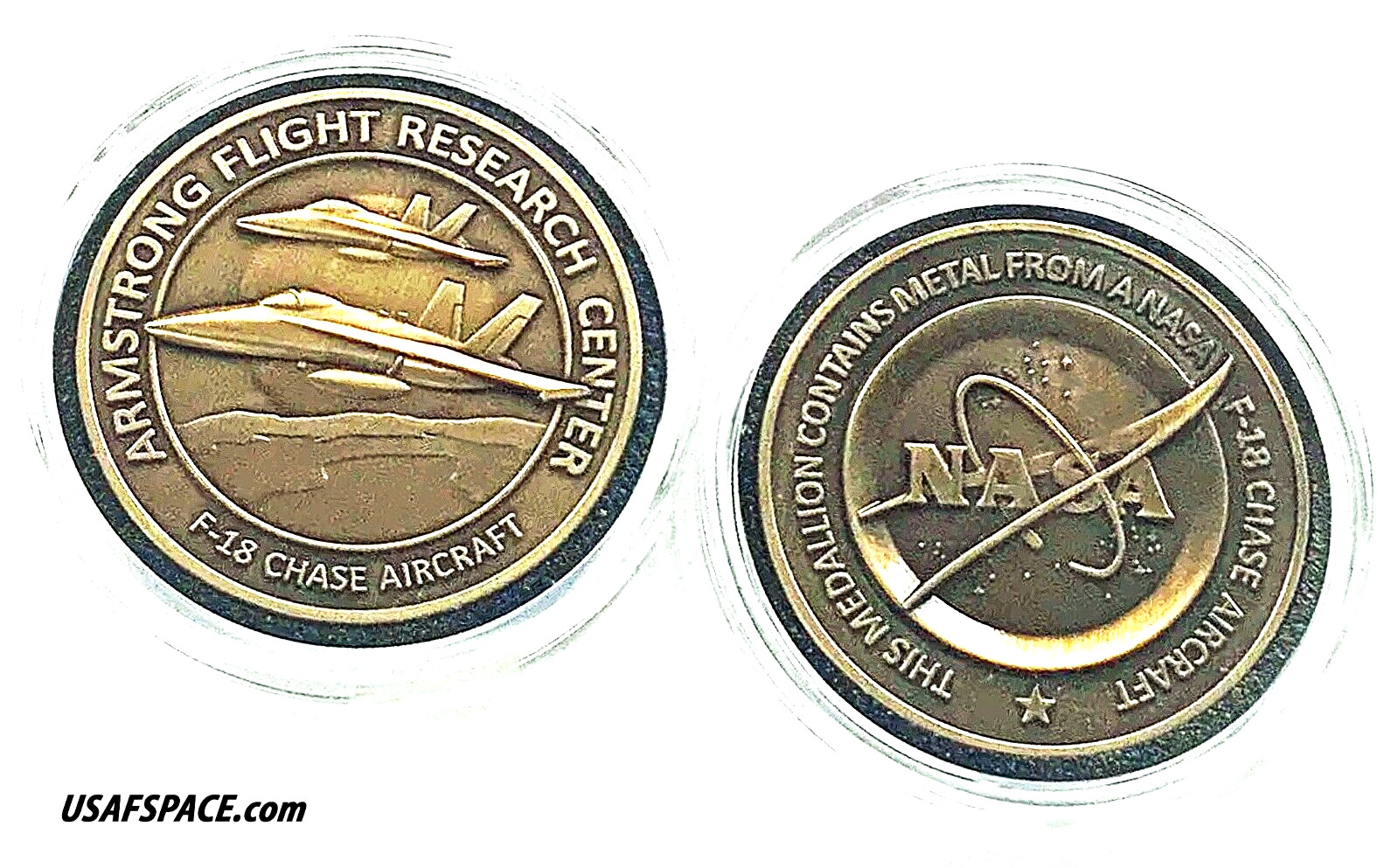 F-18 CHASE AIRCRAFT -ARMSTRONG FLIGHT RESEARCH- NASA FLOWN METAL COIN MEDALLION
