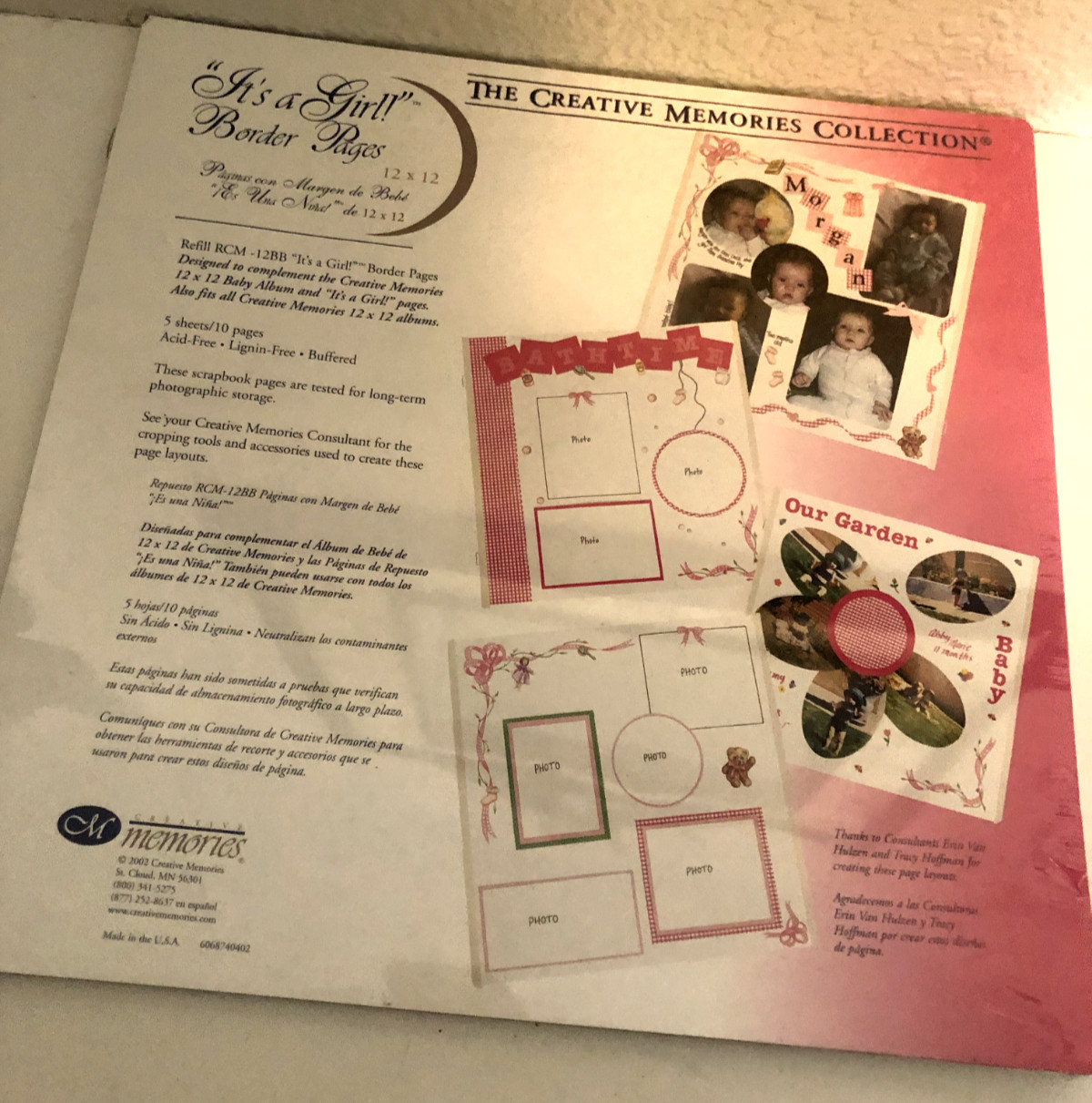 Vtg Pkg of 5 OLD STYLE Creative Memories 12X12 ITS A GIRL PAGE Scrapbooking Pink