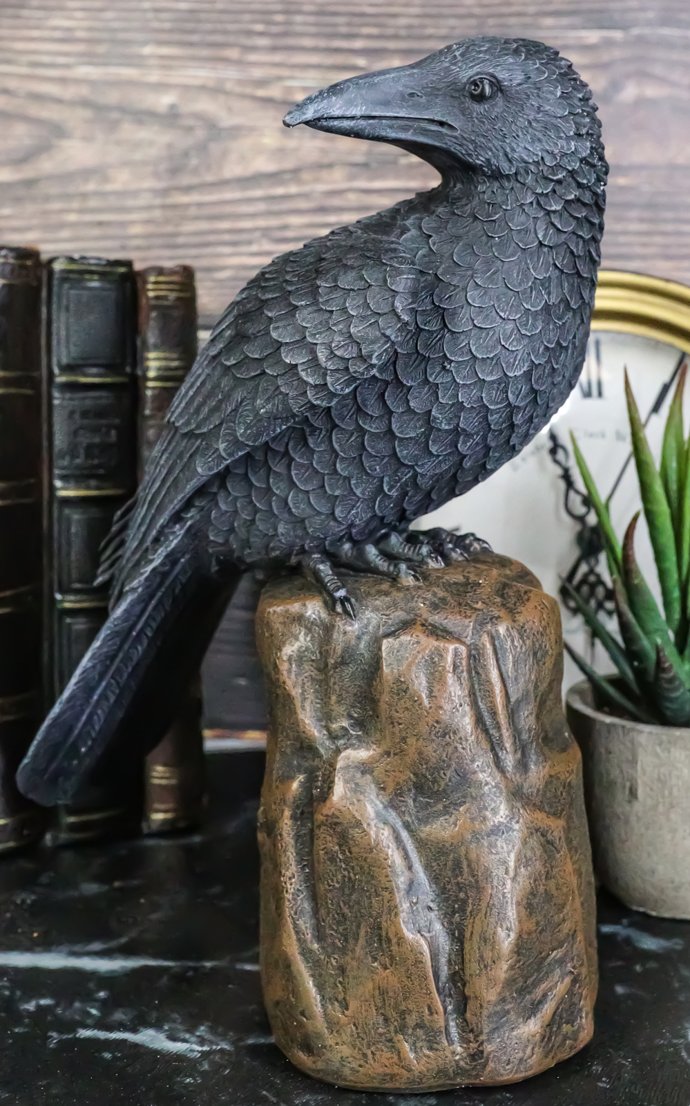 Harbinger Of Doom Macabre Gothic Dark Raven Crow On Rock Peering Figurine 8"H