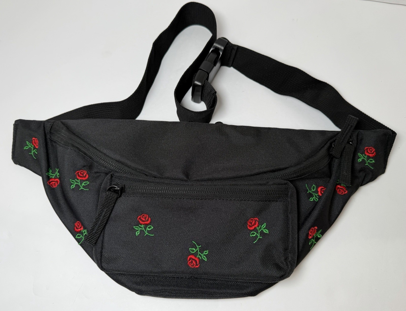 NEW Empyre Fanny Pack Waist Bag Roses Zumiez Skate Travel Black Embroidered