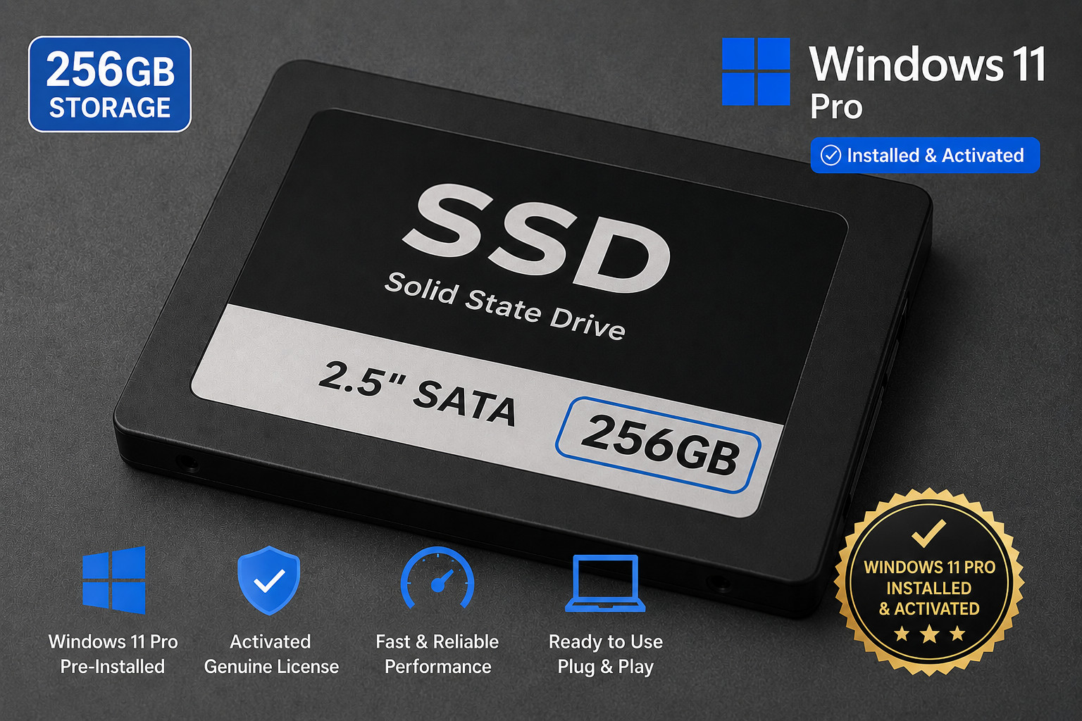 Windows 11 Pro Installed 256GB SSD 2.5" SSD Hard Drive Ready to Use