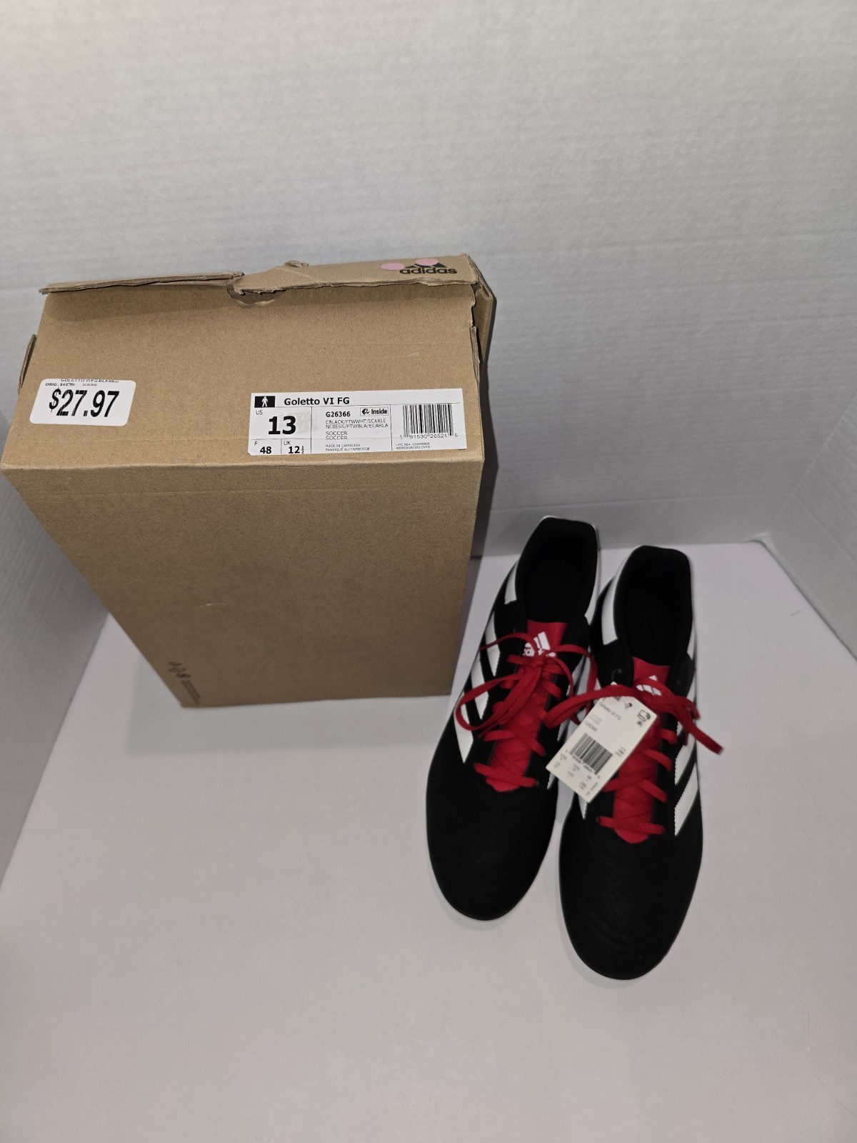 2019 Adidas Goletto VI FG Mens Soccer Cleats G26366 Black, White, Red Size 13