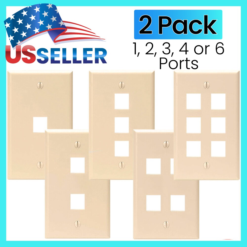 Keystone Wall Plate 1 2 3 4 6 Port Hole Jack Single Gang Wallplate Ivory 2 PACK