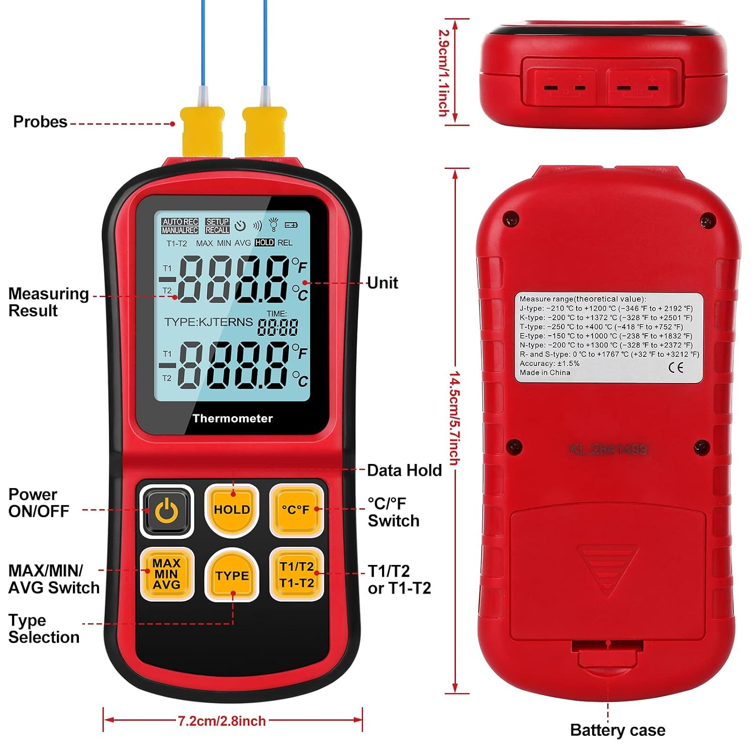 Digital Thermometer Dual Channel Thermometer Temperature Thermometer | Two K-Typ