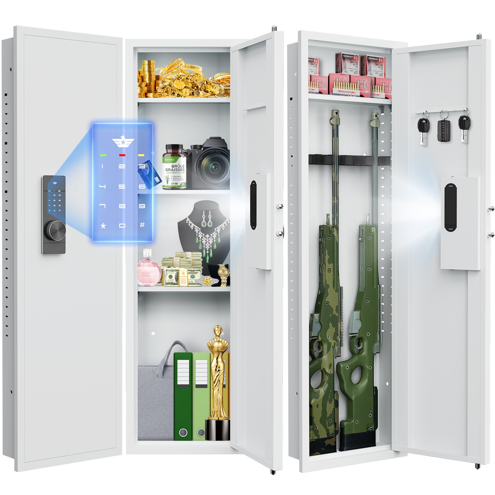 53"Digital Hidden Wall Safe, Rifles Gun Safe with Removable Shelf& Gun Rack