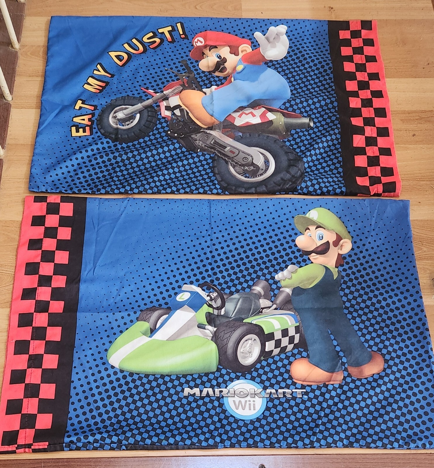 Nintendo 2012 Mario Kart Wii 2 Standard Pillow cases 2 sided Mario/Luigi