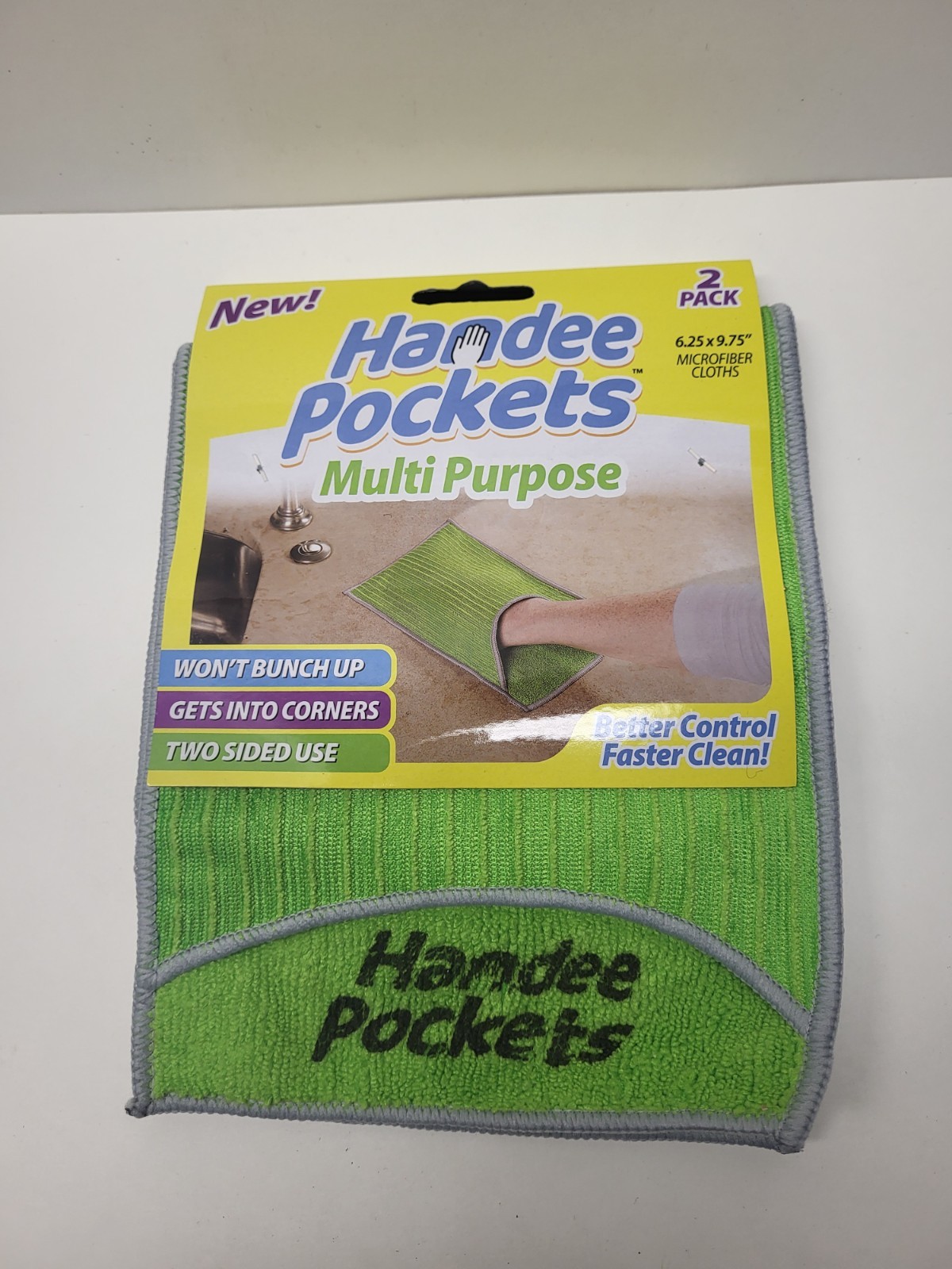 Handee Pockets Multipurpose Microfiber Cleaning Cloths, Built-In Pockets, 2 pack