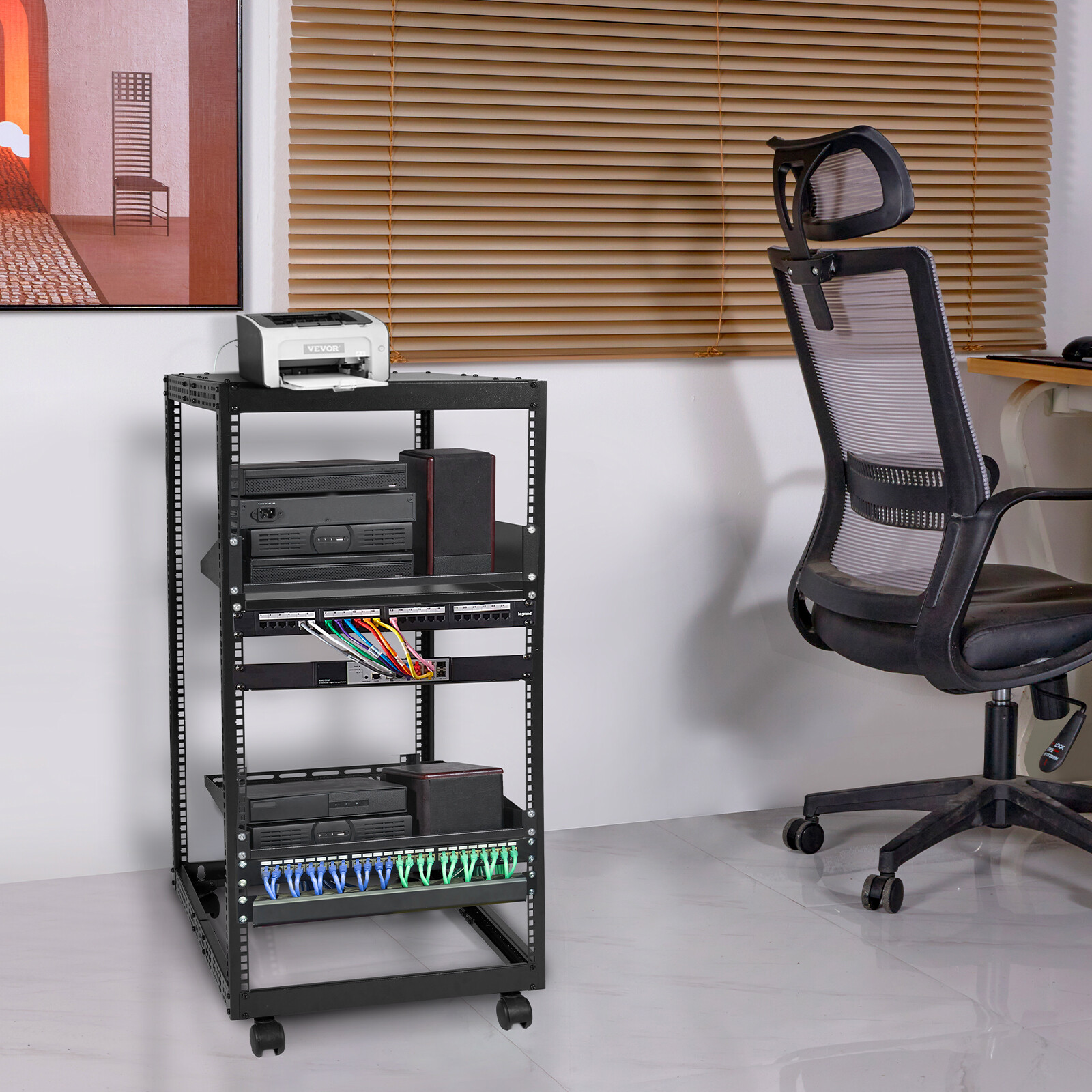 VEVOR 20U 4 Post Open Frame Server Rack Network Enclosure 23''-40'' Adjustable