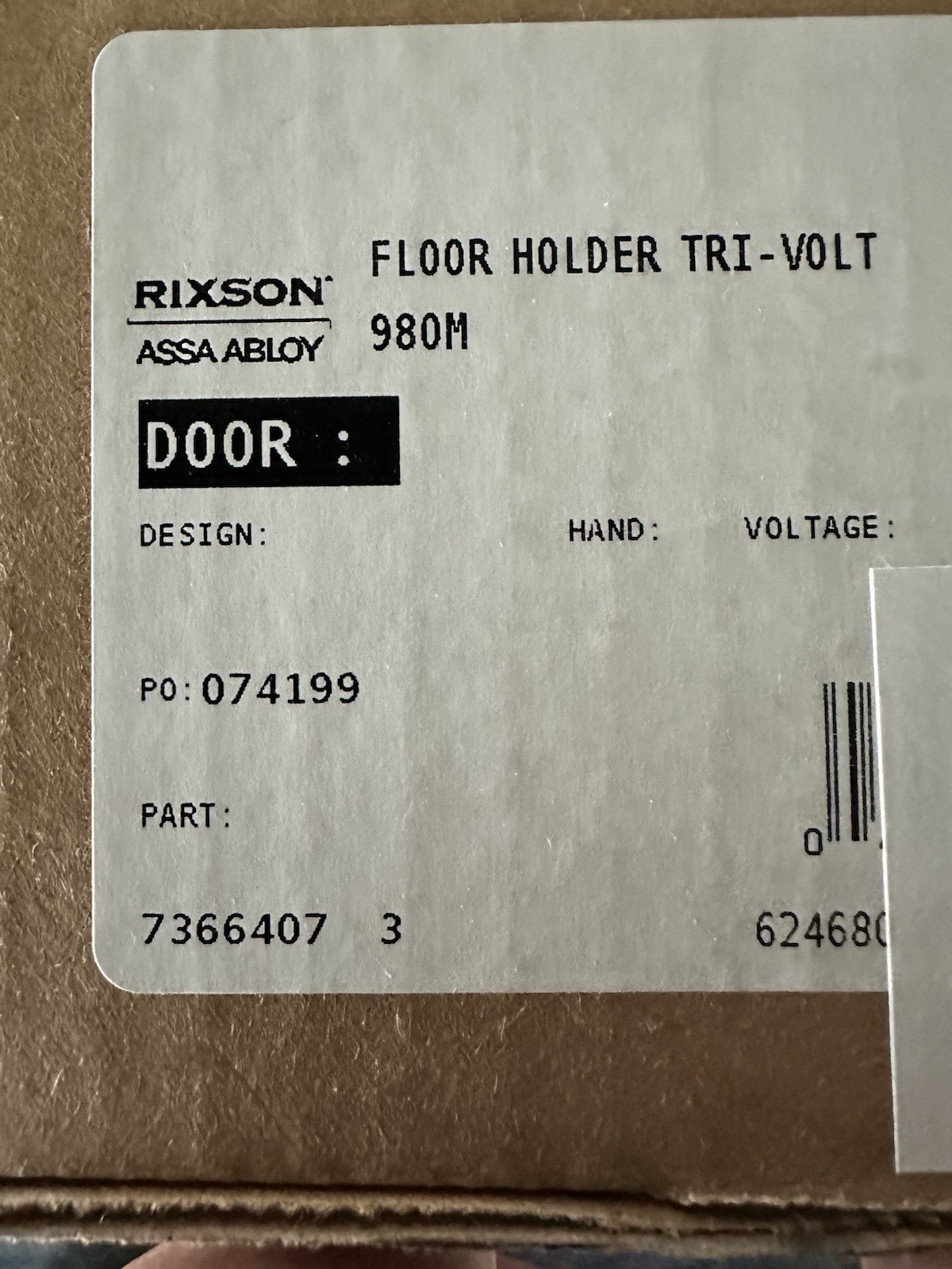 ASSA ABLOY DOOR : DESIGN: FLOOR HOLDER TRI-VOLT 980M