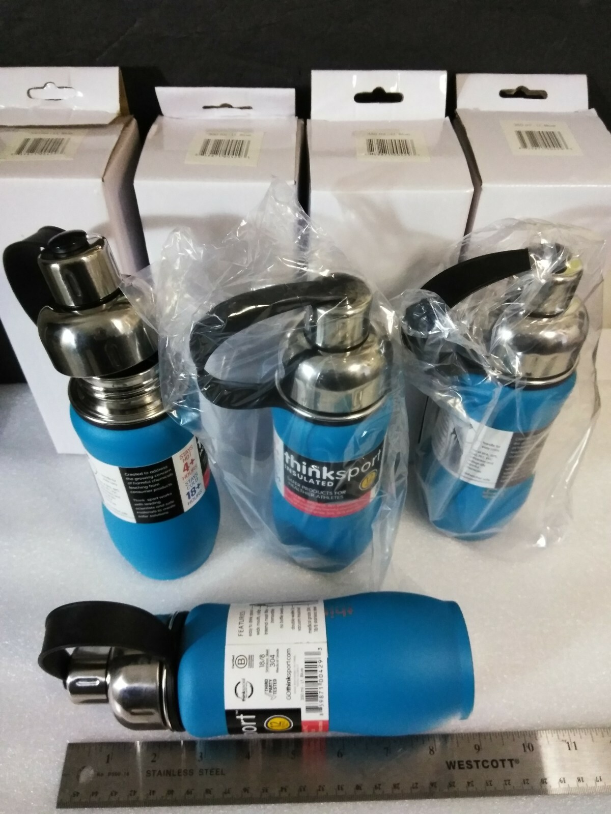 Lot 4 Thinksport 12 Ounce (350ml) Lt. Blue Insulated Stainless Steel Bottle