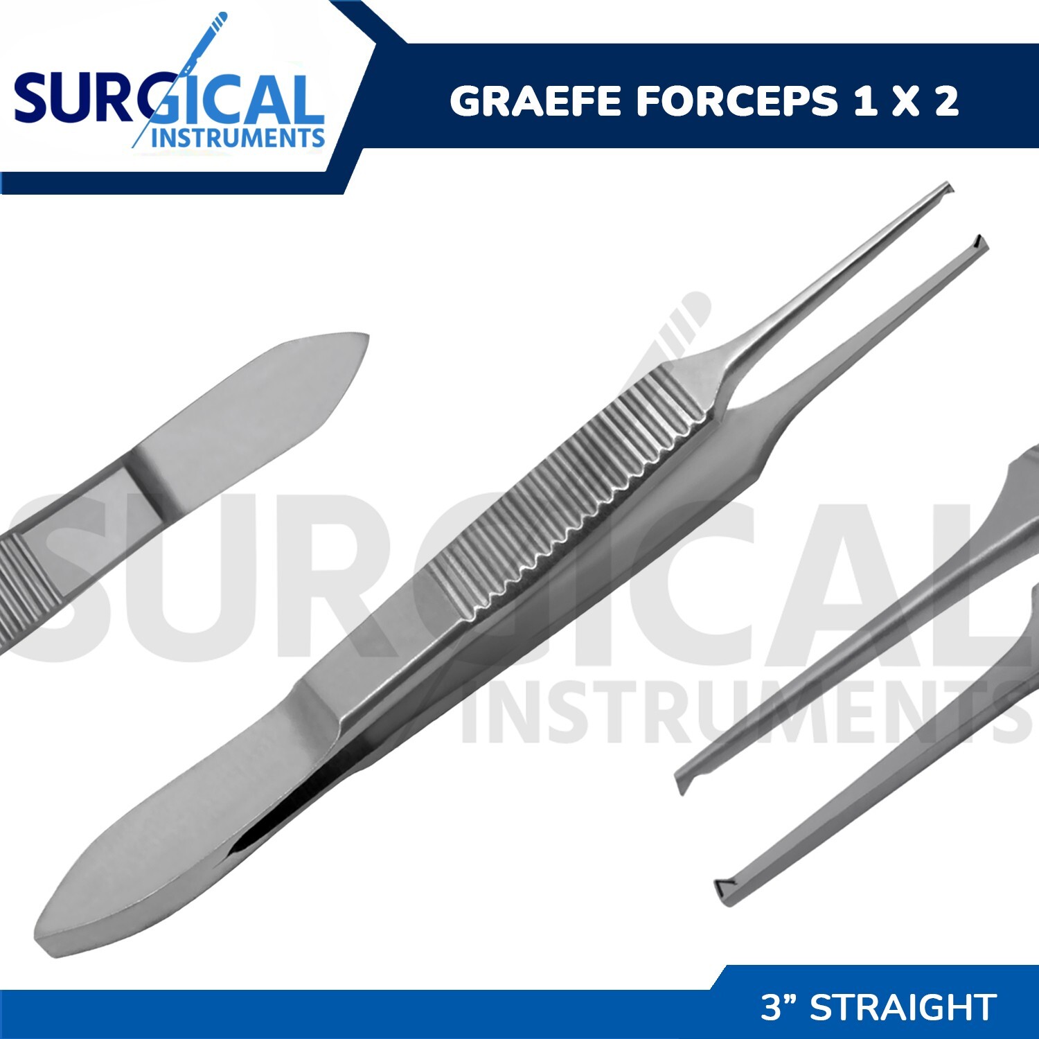 Graefe Forceps Micro 1 x 2 Teeth Straight 3.00" Stainless Steel German Grade