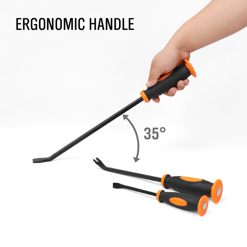 HORUSDY 3PC Pry Bar Set Nail Puller Crowbar Chisel 17" 12" 8" Protective Handle