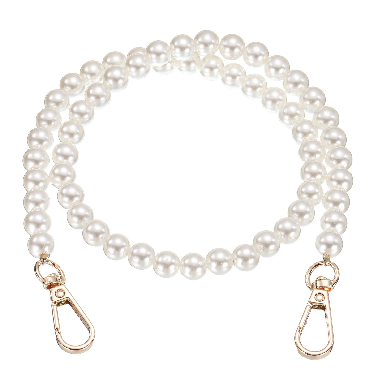 2 Pcs Imitation Pearl Purse Strap, 23.6 Inch Handbag Plate Clasp, Gold