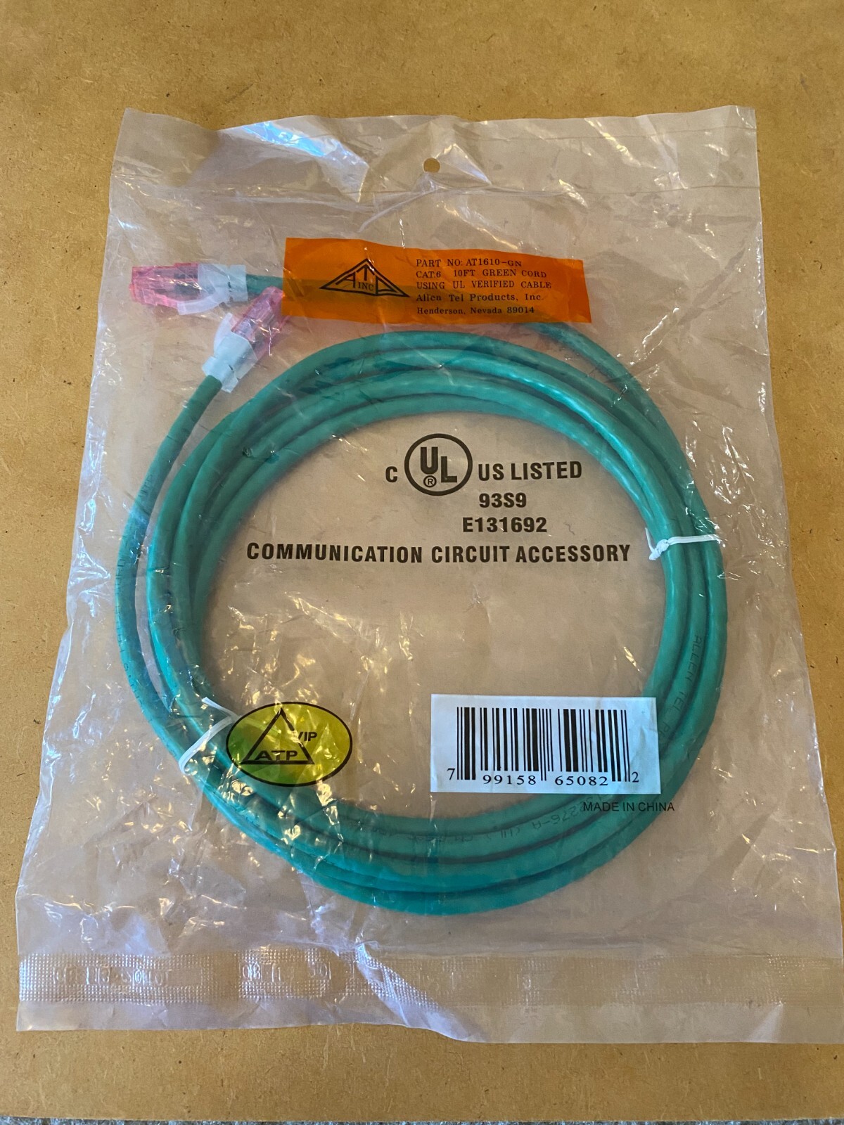 Allen Tel Products Cat 6 Ethernet Cable 10' Green (AT1610-GN) - Brand New