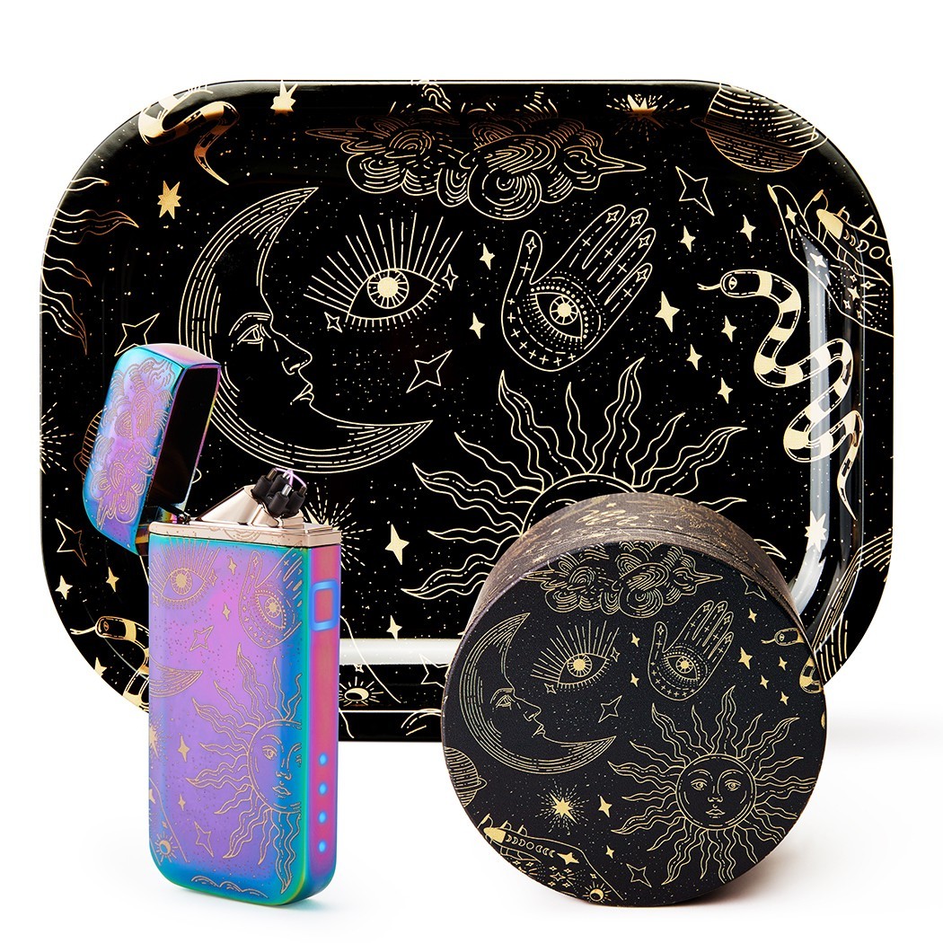 Tarot Printing Rolling Tray Set with Grinder and Electric Lighter Combo Kit Gift