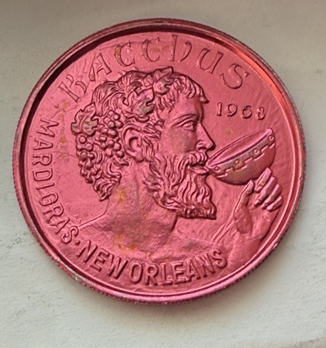 Krewe of Bacchus V Bob Hope Bright Red Aluminum 1973 Doubloon