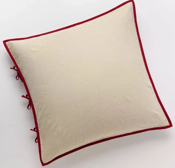 Chaps Home Juliette Euro Sham NEW Ivory Damask W Red Trim Cotton 26x26