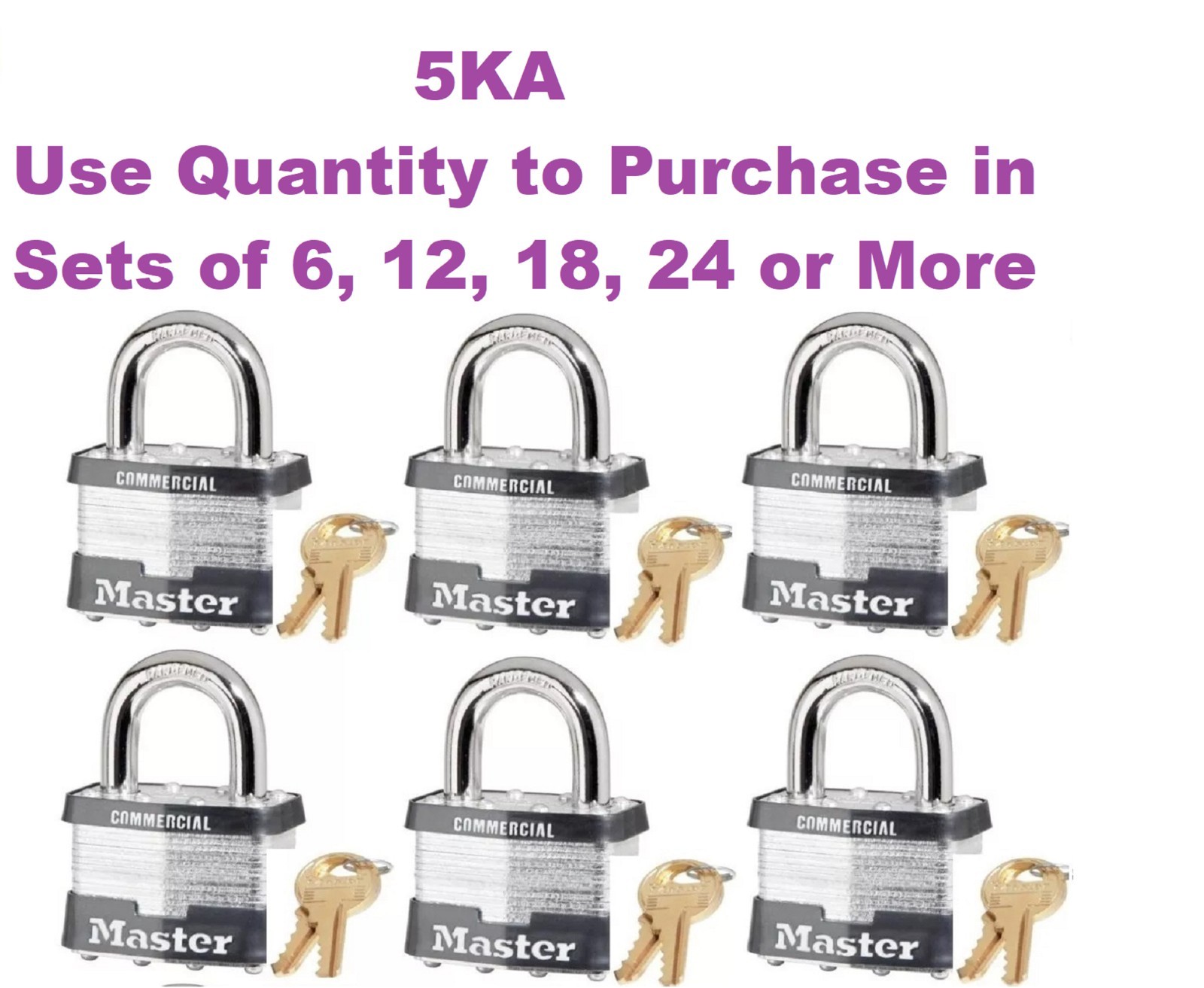 new Master Locks 5KA 1384 set of 6 keyed alike