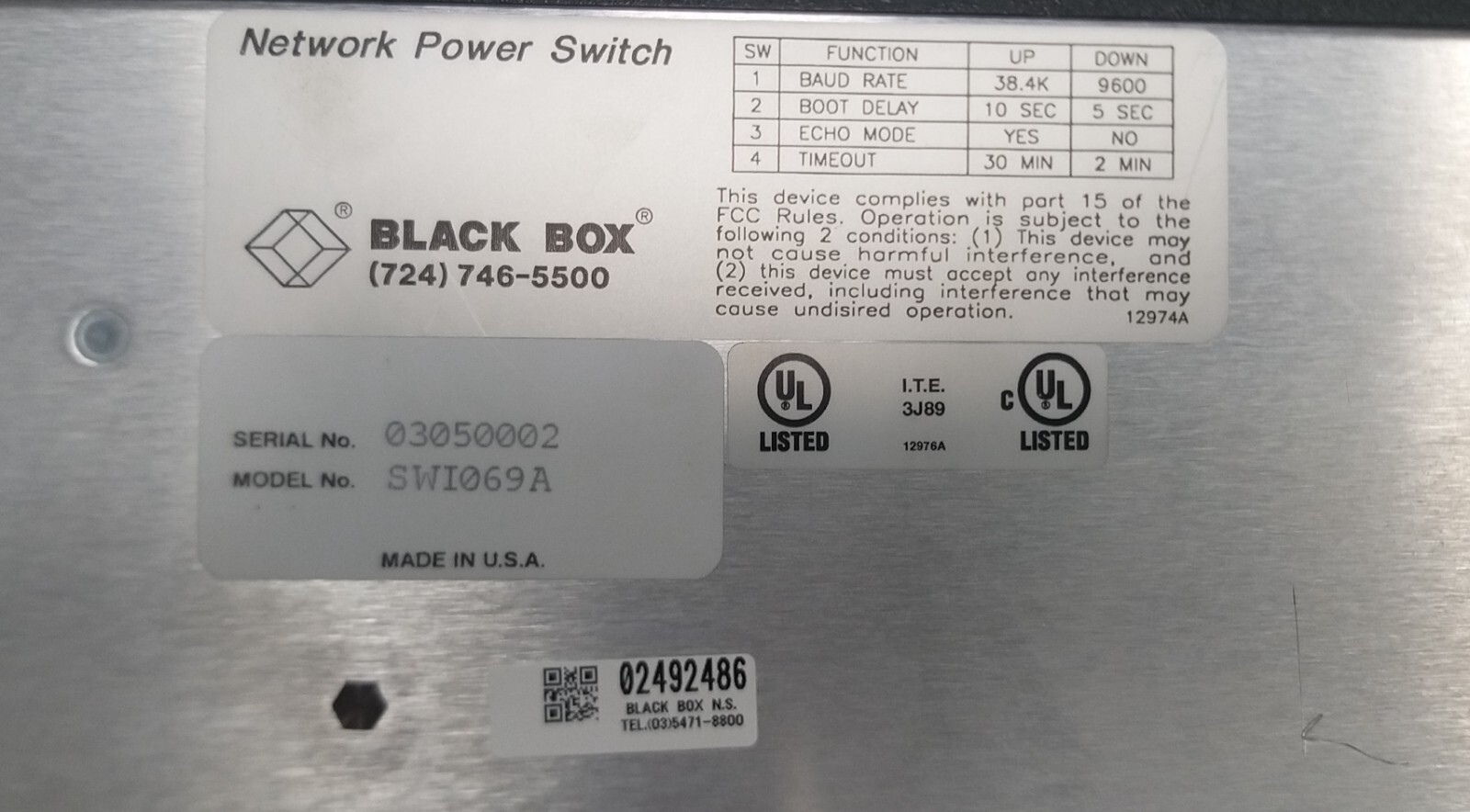 BLACK BOX SWI069A NETWORK POWER SWITCH , USED
