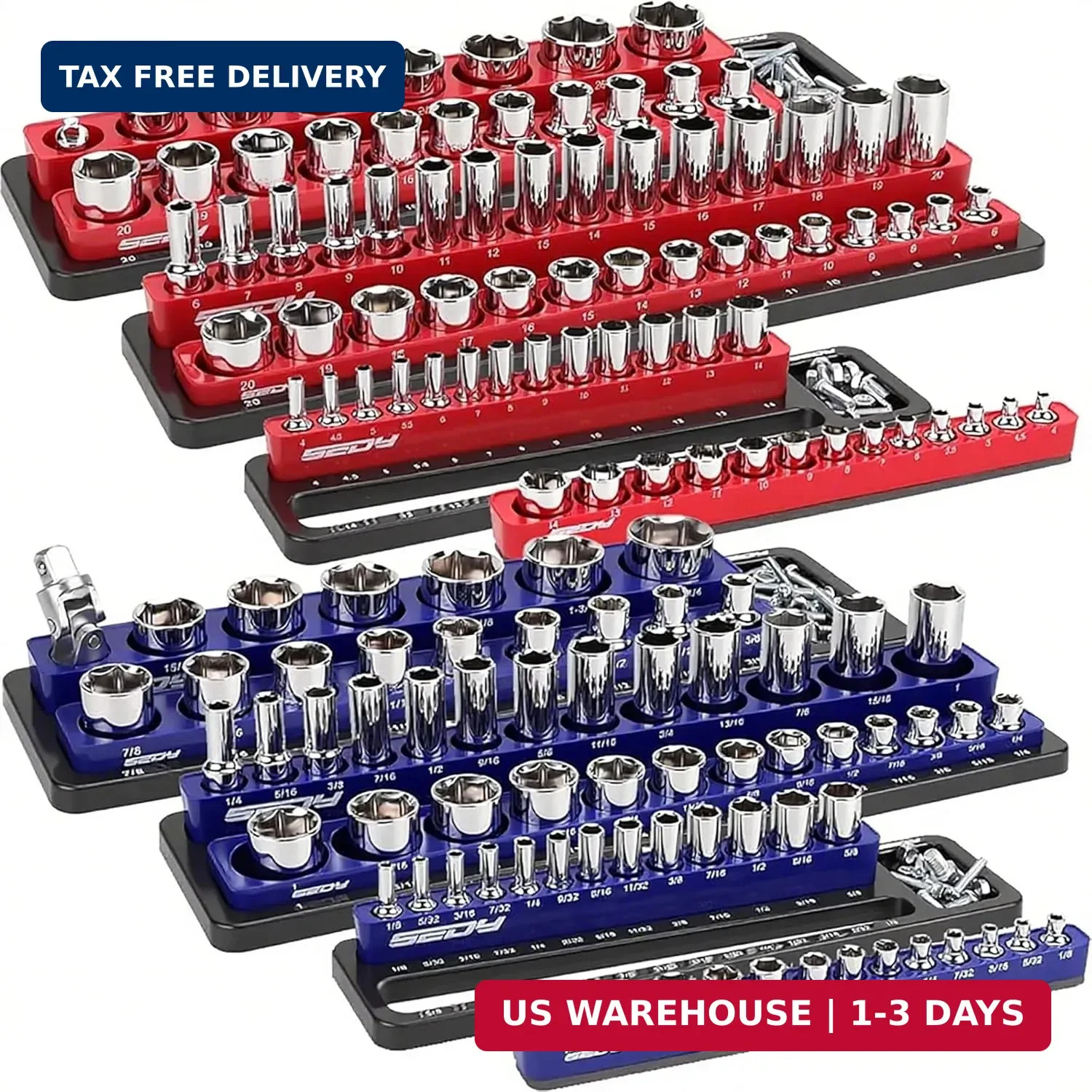 Magnetic Socket Holder Organizer Set: 6-Piece Detachable 1/2 3/8 1/4 Drive Socke