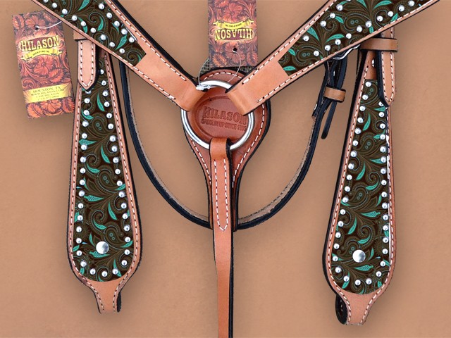 HILASON Western Horse Headstall Breast Collar Set Tack Genuine American Leather