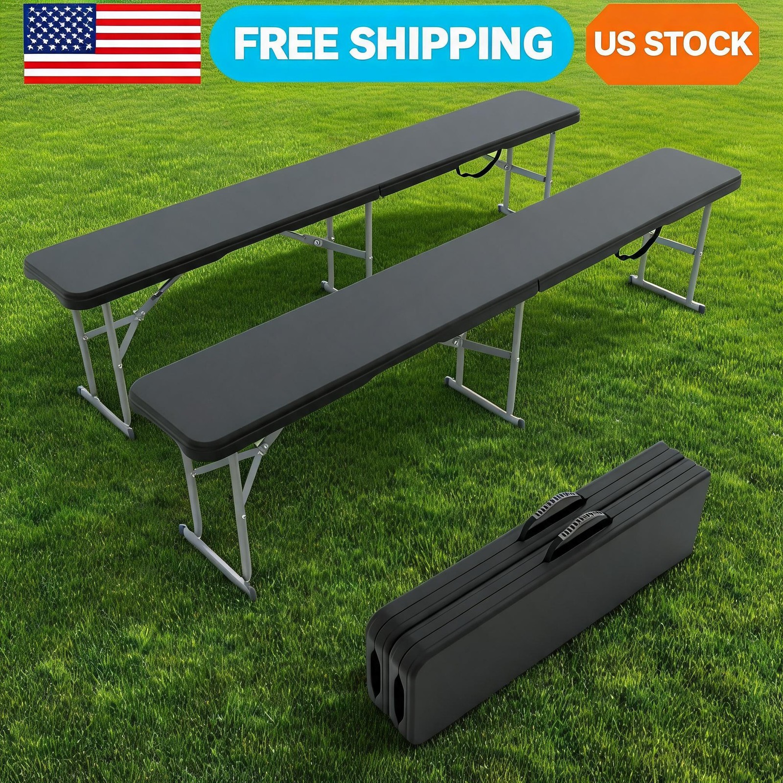 Heavy-Duty 6FT Folding Outdoor Benches 2 Pack – Sturdy HDPE Top & Steel Frame