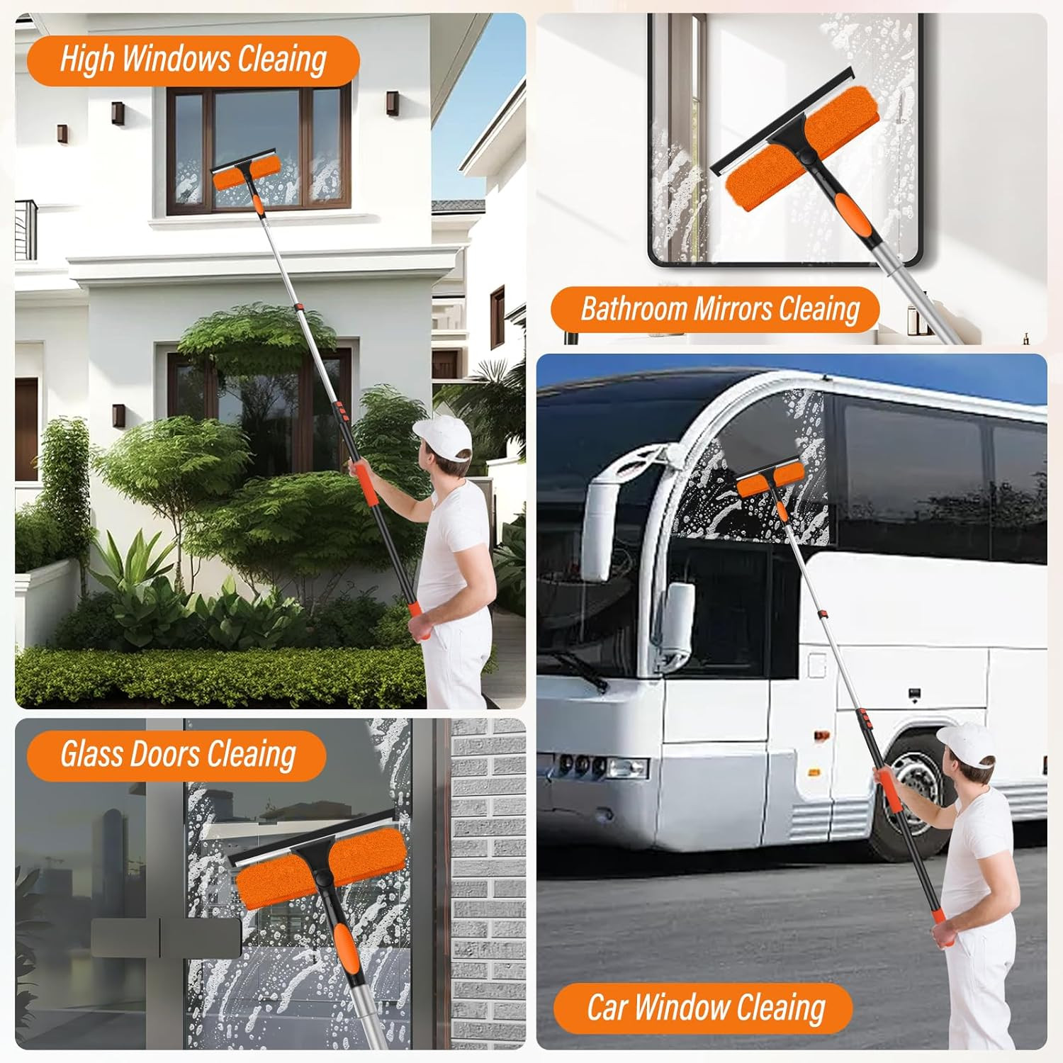 26FT High Window Cleaning Kit with Pole,2 in 1 Window Squeegee,5-20Ft Profession