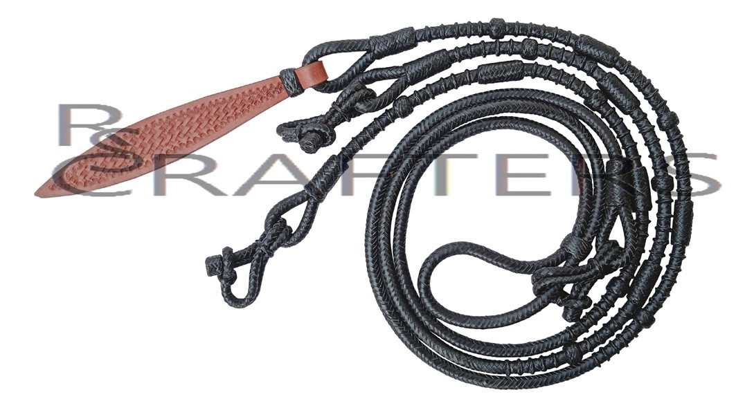 Black Ranch Rope Knots Raw Hide Leather Horse Tack Show Romal Romel Reins 317