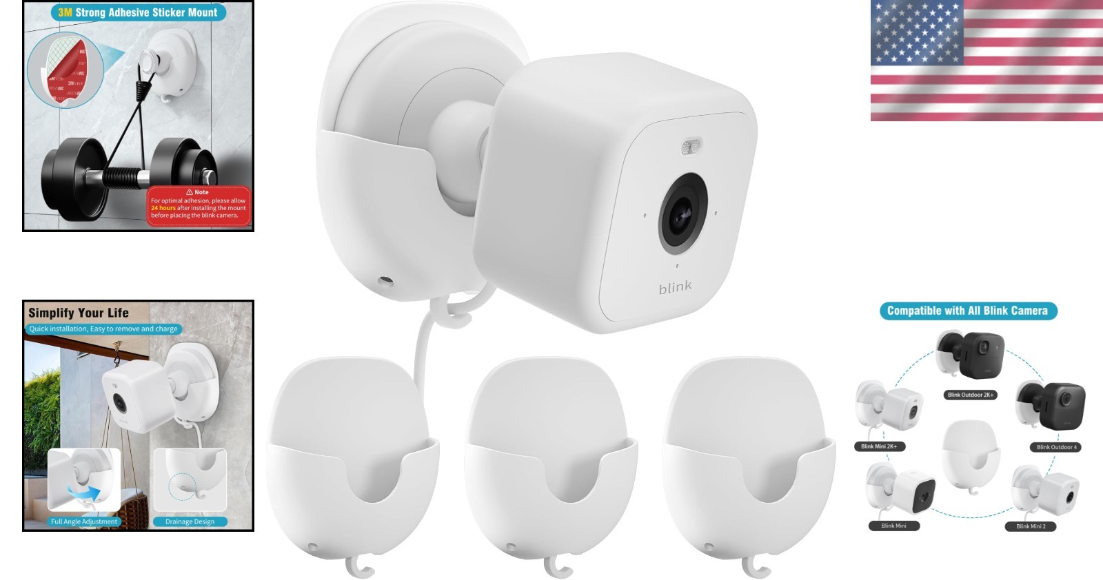 Blink Camera Wall Mount 3-Pack: No Drill, Easy Install, Damage-Free Solution