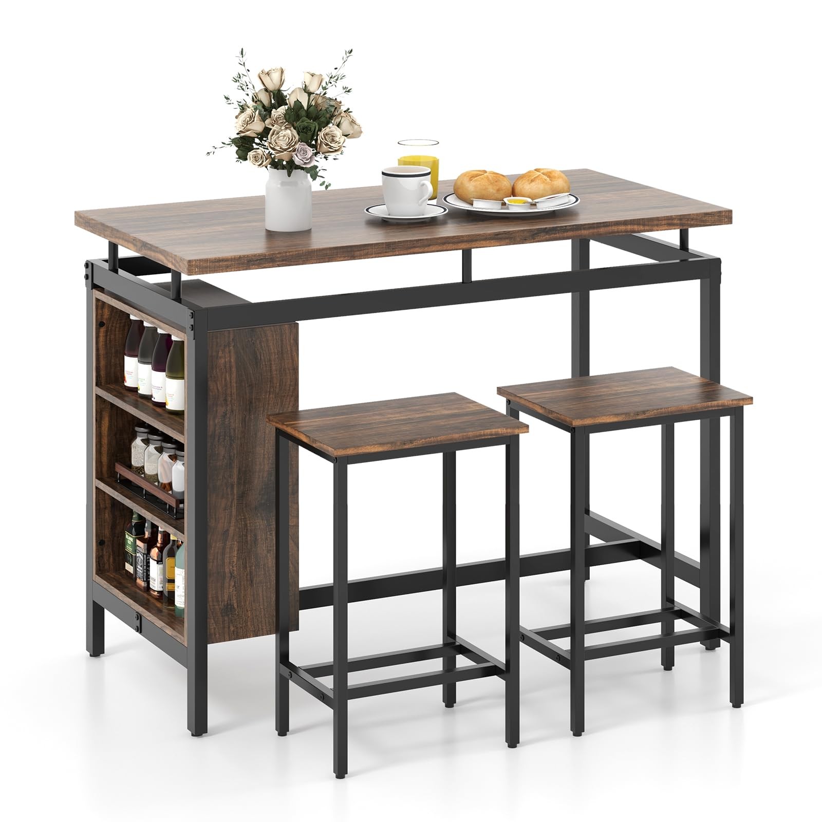 GIANTEX 3-Piece Dining Table Set - Counter Height Small, Brown+black