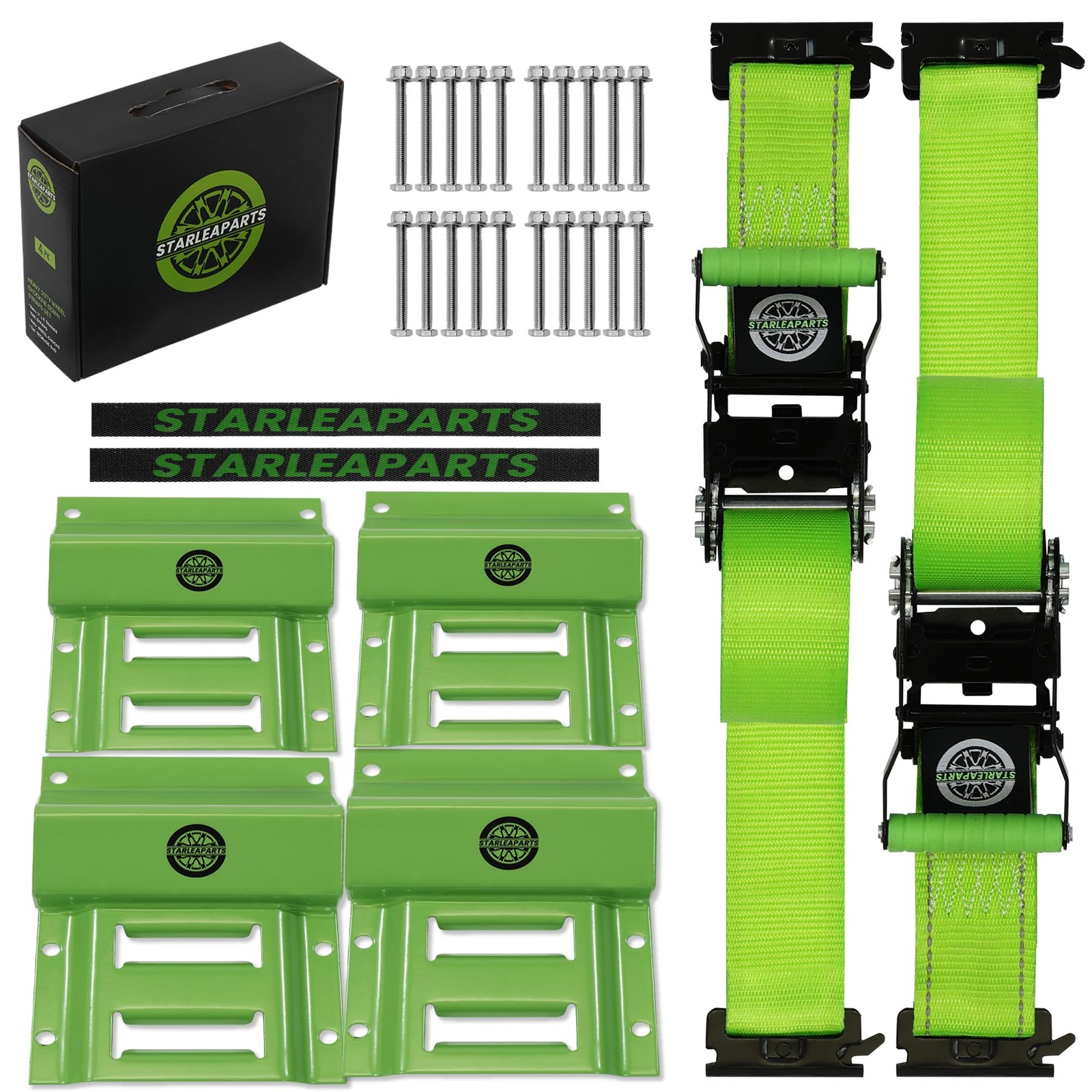 Heavy Duty Wheel Chock Tie Down Straps Set (2PK) - 4,400lb 2Pack, Green