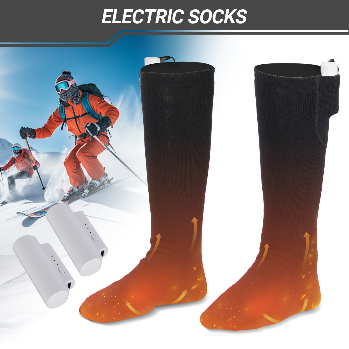 Washable Men Women Electric Heated Socks Winter Foot Skiing Rechargeable Battery
