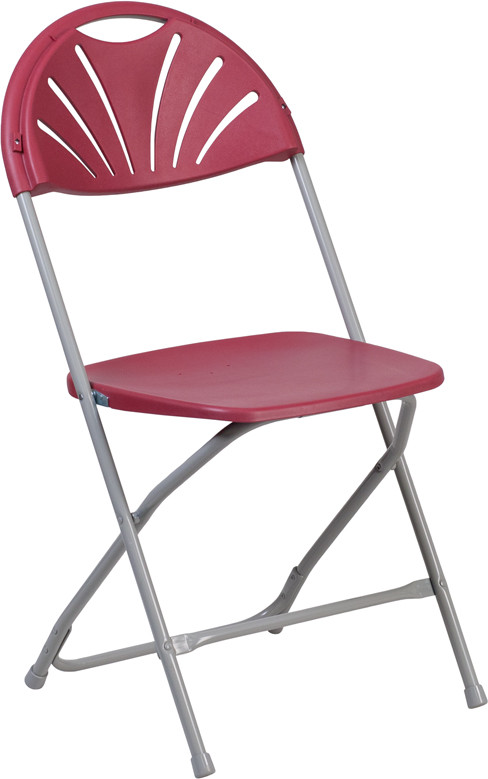 (100 PACK) 650 Capacity Commercial Grade Fan Back Burgundy Plastic Folding Chair