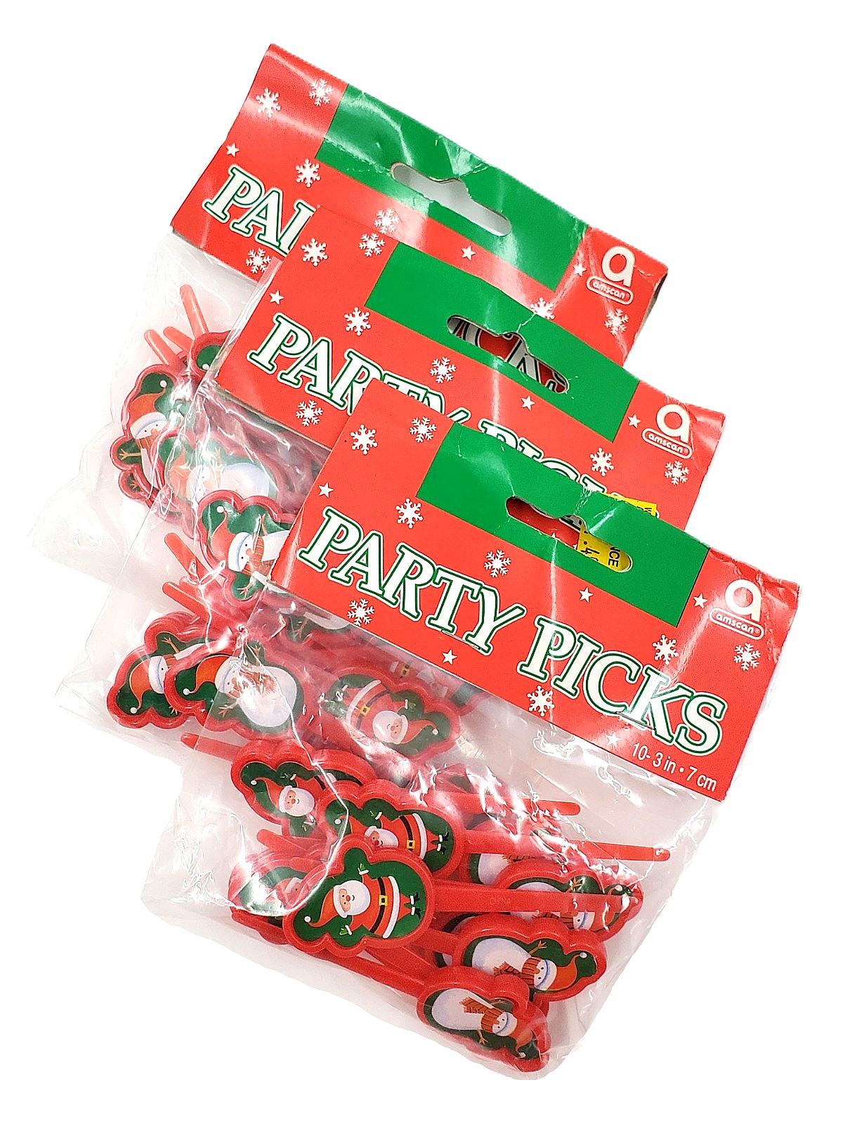 Vintage “Amscan” Santa Claus & Snowman Party Picks – 3 Pack Set – NEW
