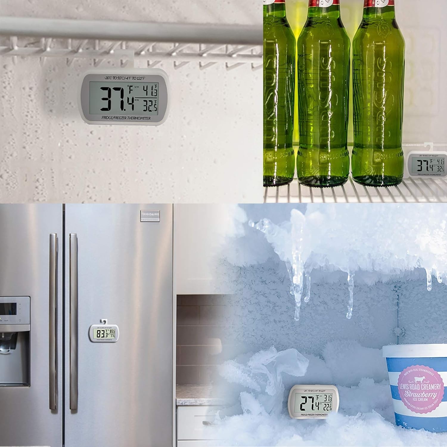 2 Pack Waterproof Digital Refrigerator Thermometer Large LCD, Freezer Room Th...