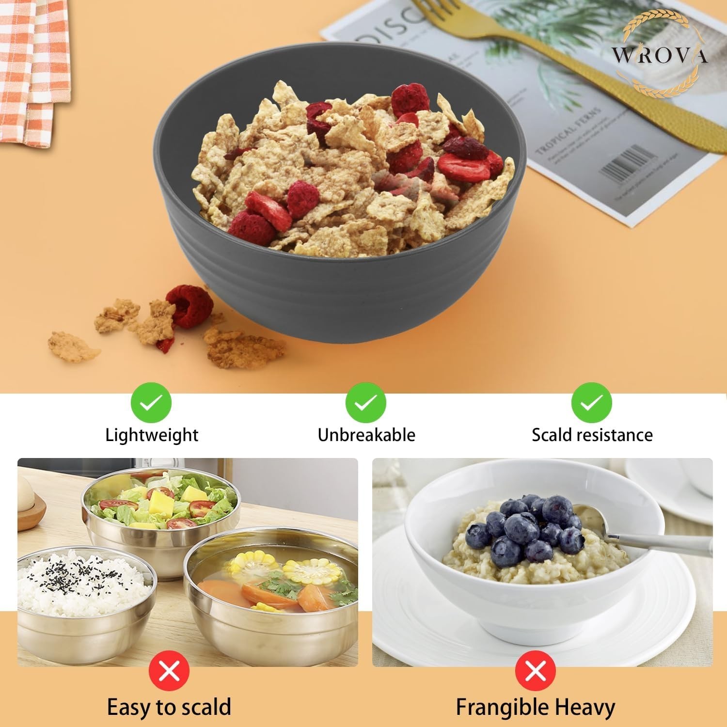 Wheat Straw Bowls Set 8Pcs 26Oz Unbreakable Microwave Dishwasher Safe Camping