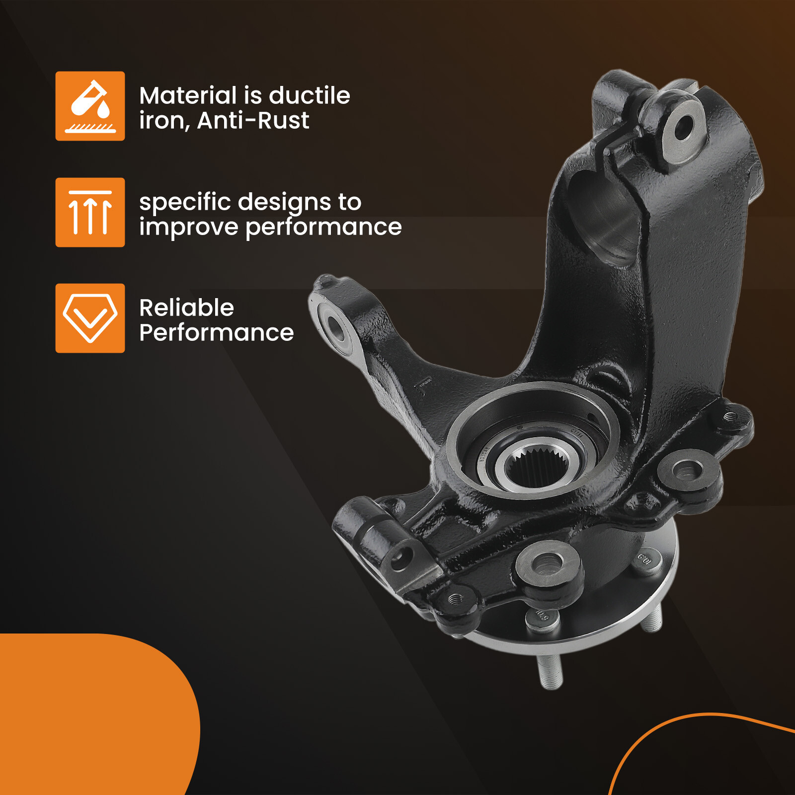 Pair Front Steering Knuckle&Wheel Bearing Hub Assembly Black For Ford Focus 2.0L