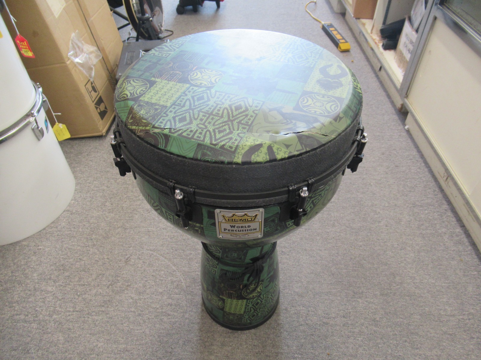 Remo World Percussion 14" Mondo Djembe Green Kinte (Torn Head) (As-Is)