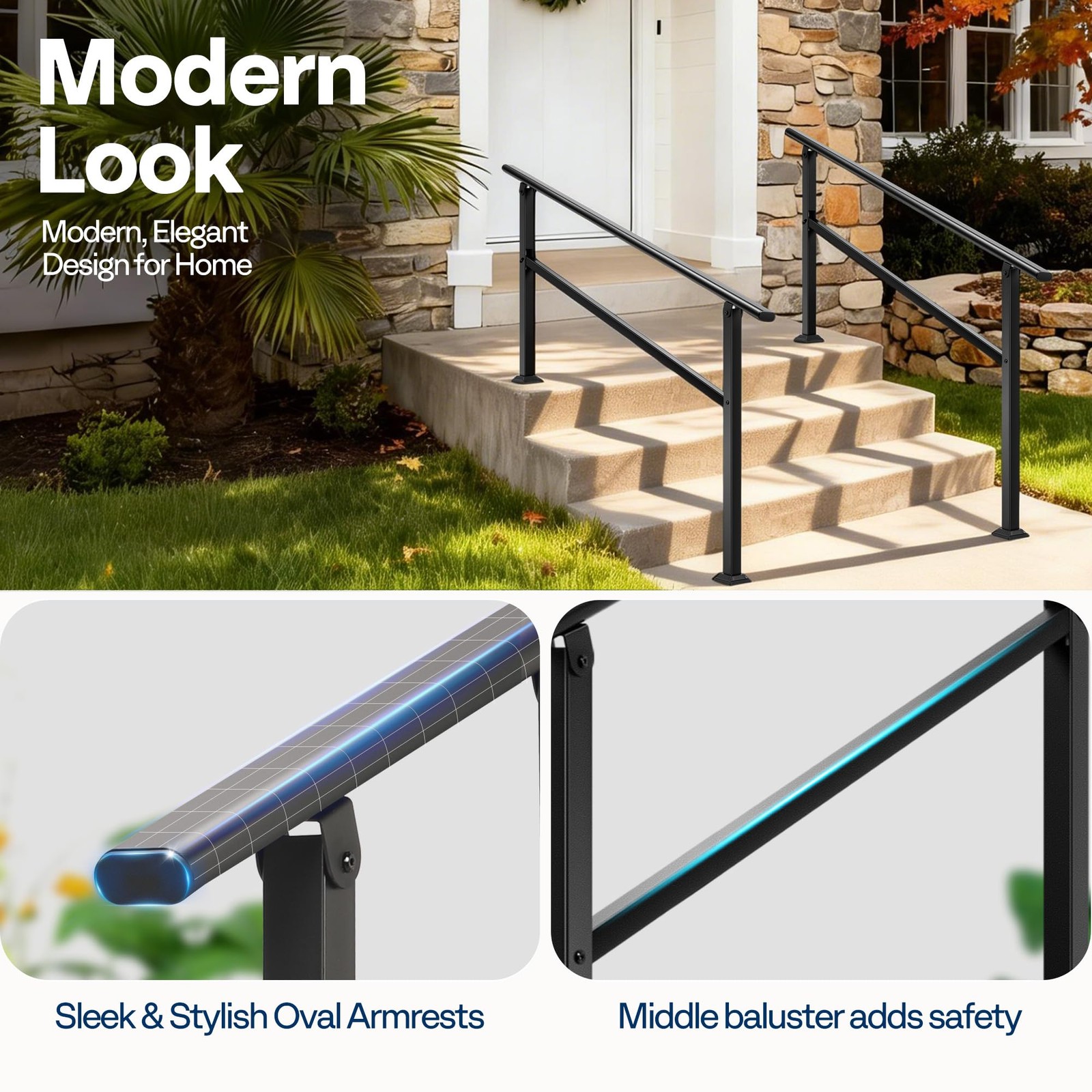 VIVOHOME 2-Pack 4 Step Hand Rails for Outdoor Steps, 4 Black