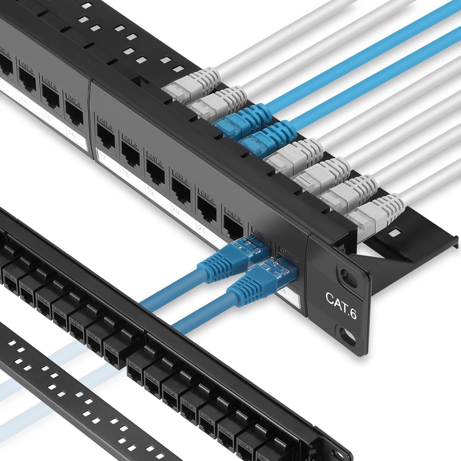 Patch Panel 24 Port Cat6 with Inline Keystone 10G Support, Pass-Thru Coupler Pat