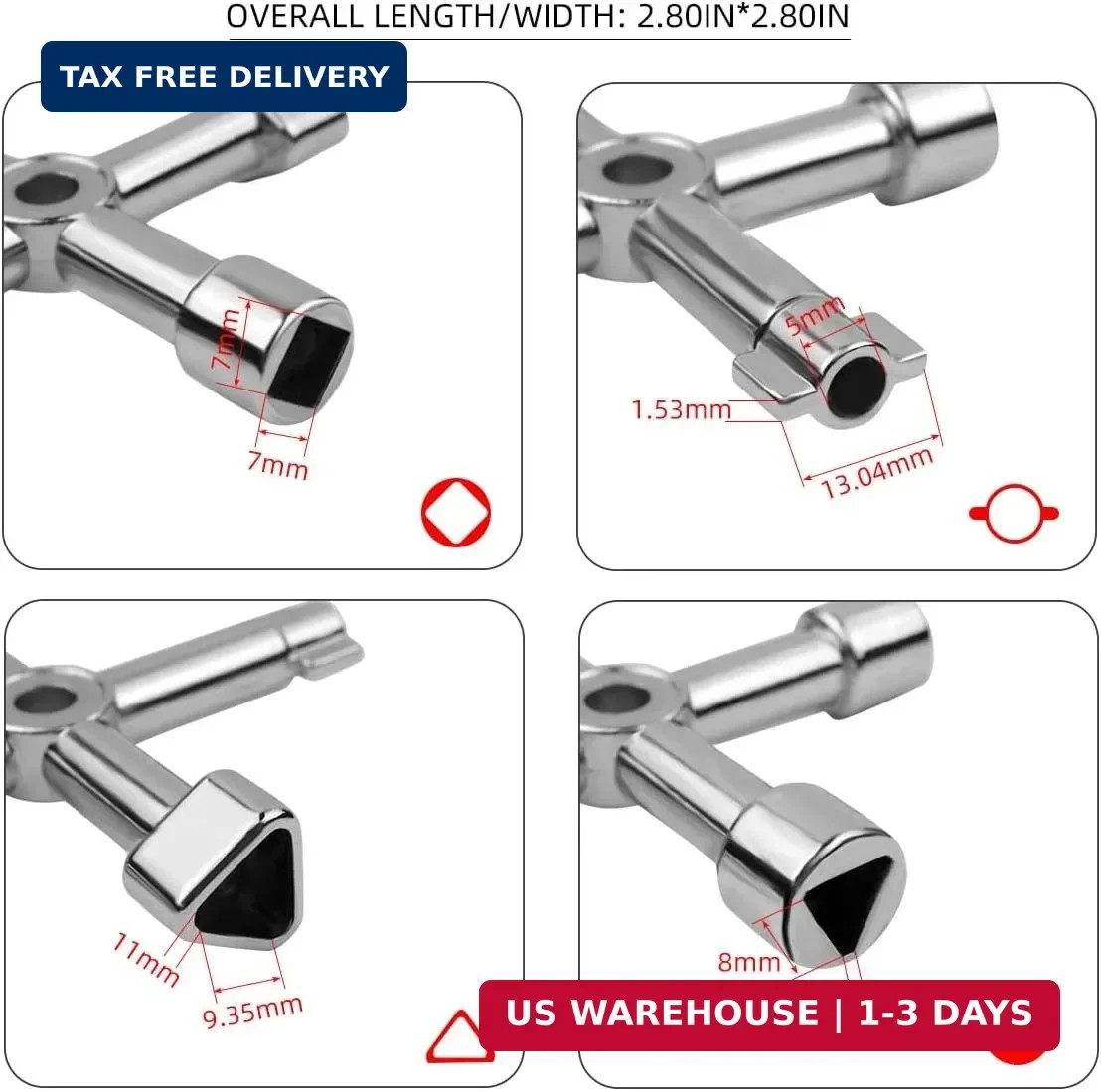 Triangle Multi-functional Sillcock Key 4 Way Square Wrench Water Utility Key Ste