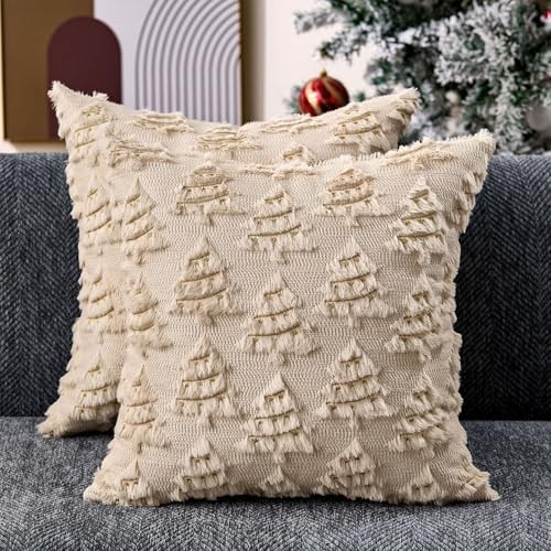 Christmas Pillow Covers 18x18 inch Set of 2 Soft 18" x 18" (Pack of 2) Beige