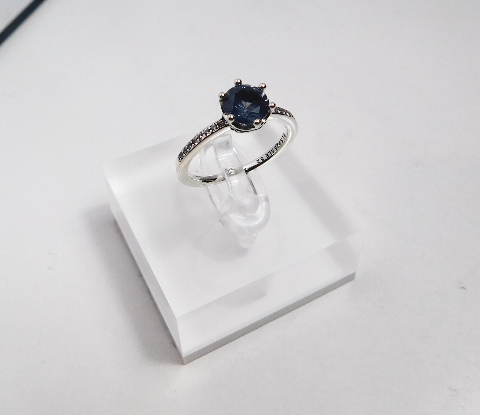 Authentic Pandora Ring,  Blue Sparkling Crown Solitaire Ring, 198289NSWB