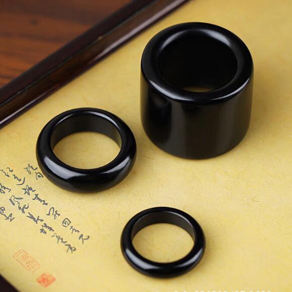 Certified Natural HeTian Jade Ink Jade Hand-Carved Circle Ring #6-11