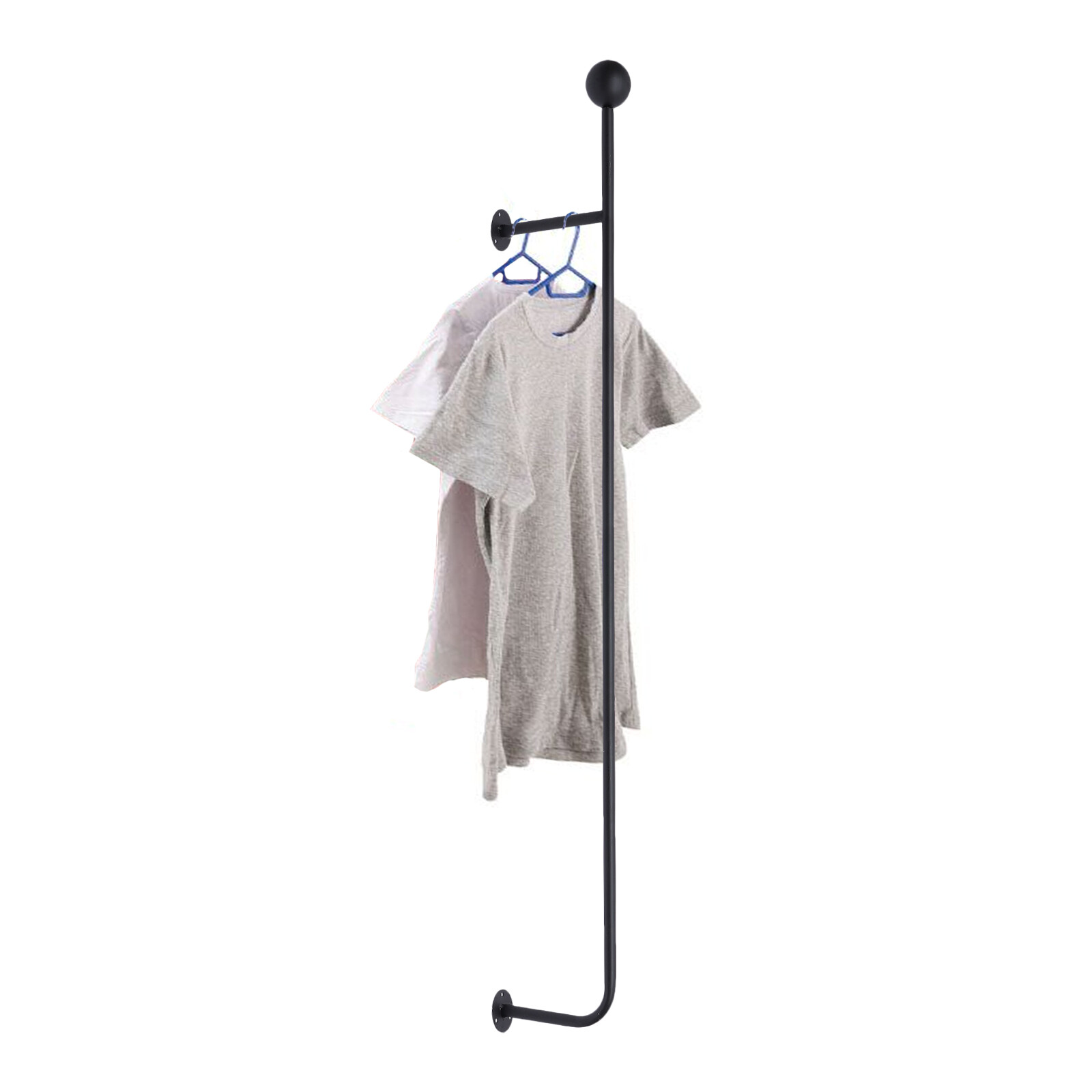Industrial Black Iron Wall-Mounted Clothing Rack 58.2in H 15kg Load