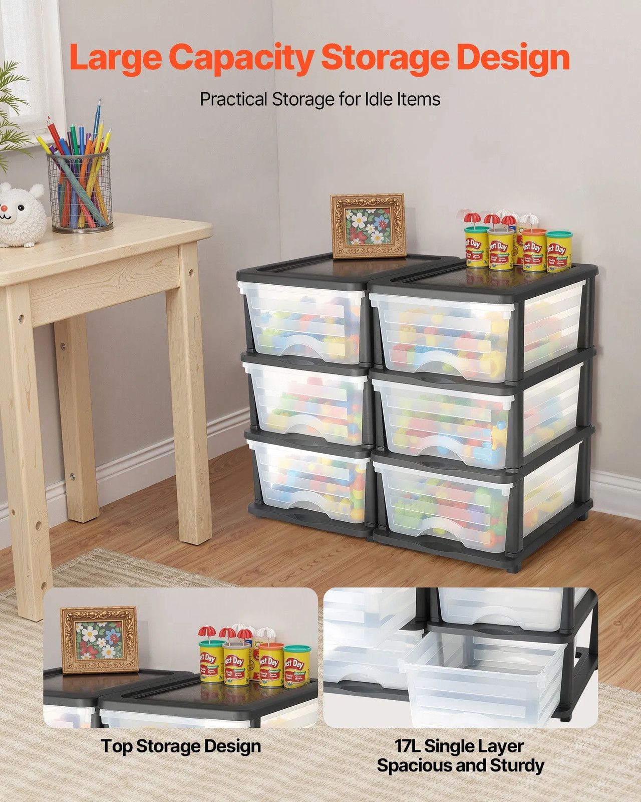 Plastic Storage Drawers, 2 Pack Storage Organizer Drawer, 6 Drawers Closet Orga