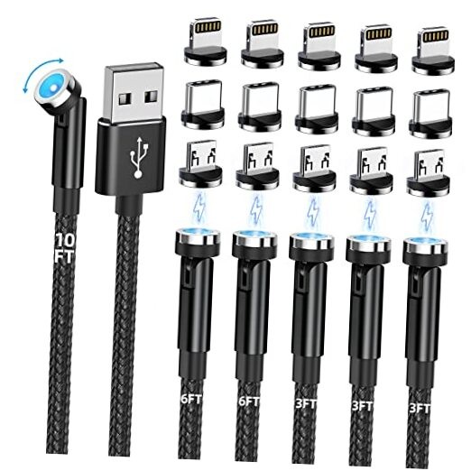 Magnetic Charging Cable, 540° Rotating Magnetic Phone Charger [6-Pack, Black