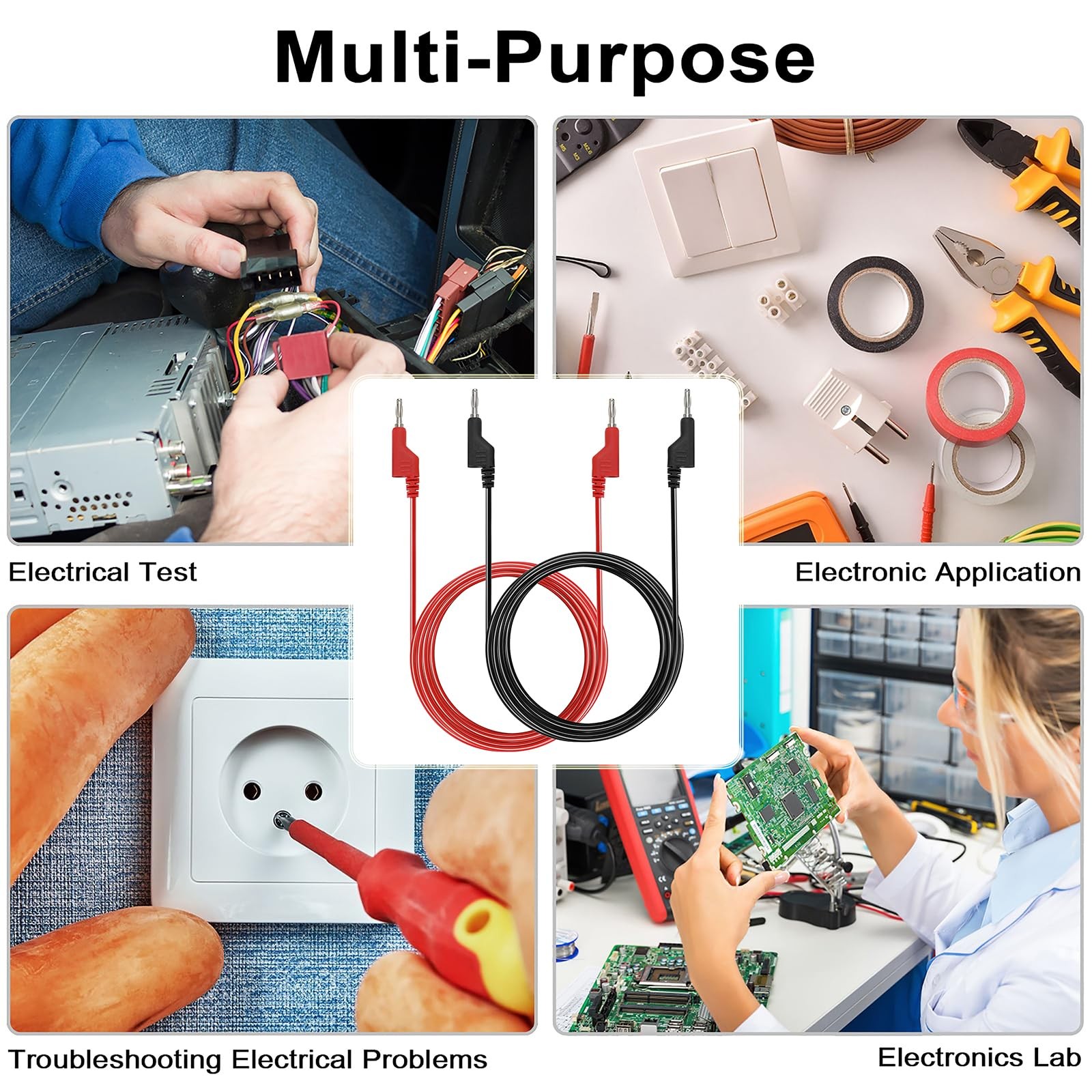 4 Pcs Banana Plug Test Leads 2M, 1000V/15A, Stackable, Multimeter Clip Wires...